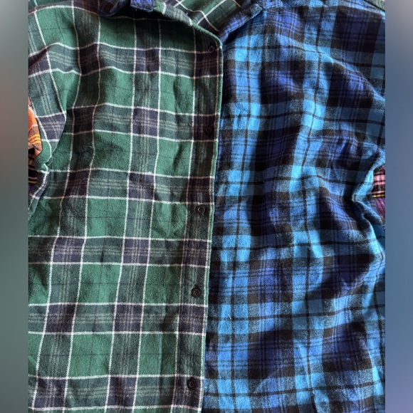 Colorful color block plaid cozy button up flannel shirt - Picture 3 of 6